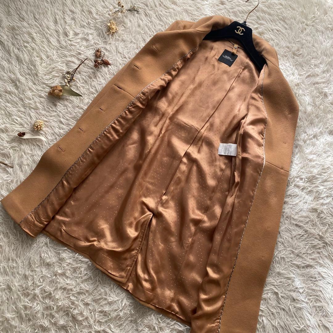 良品 マックスマーラ スタンドカラー ヴァージンウール ロングコート キャメル