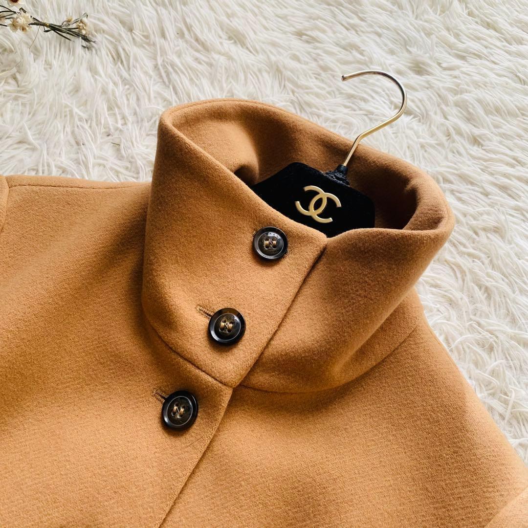 良品 マックスマーラ スタンドカラー ヴァージンウール ロングコート キャメル