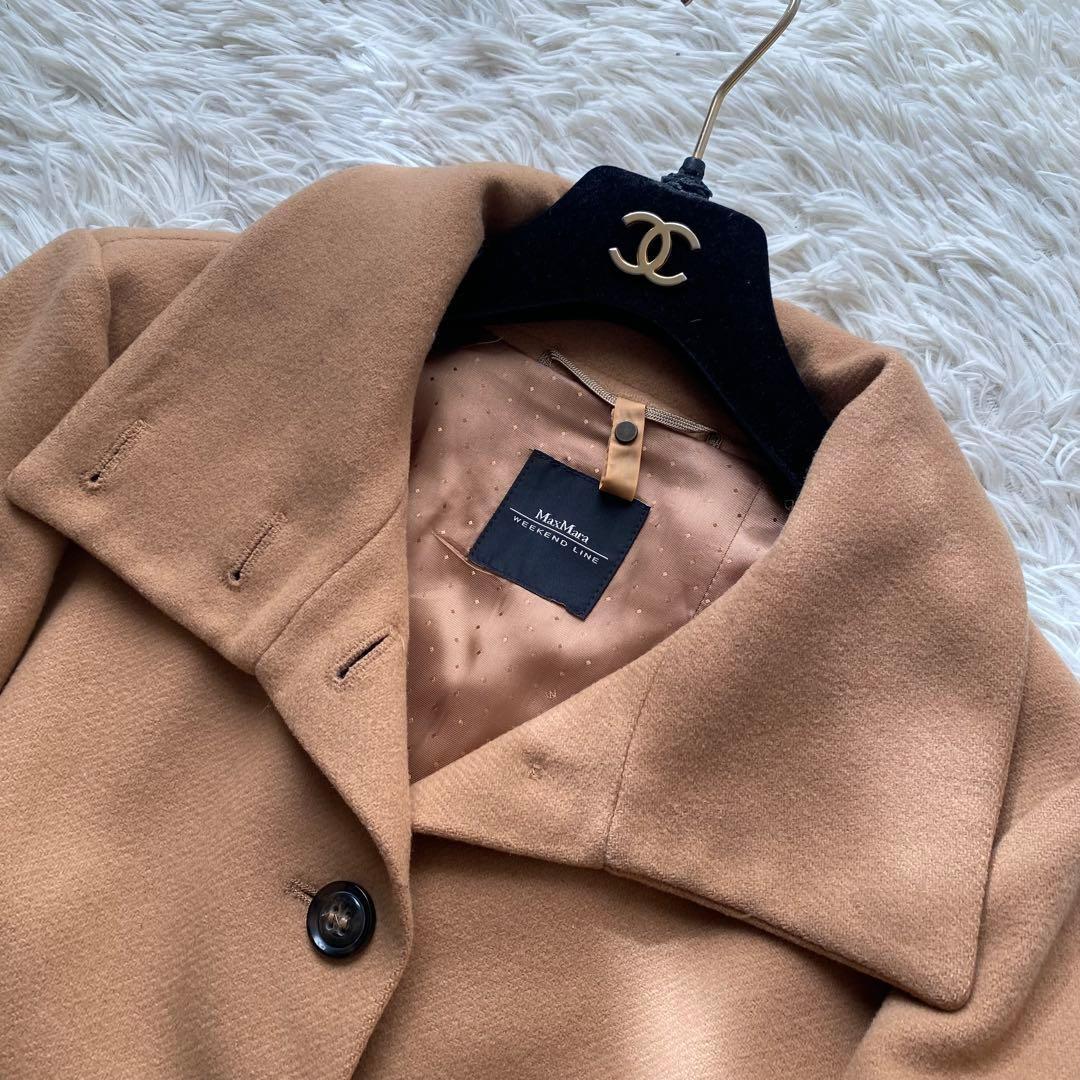良品 マックスマーラ スタンドカラー ヴァージンウール ロングコート キャメル