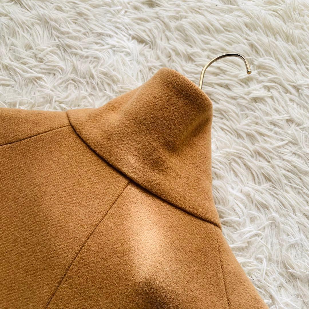 良品 マックスマーラ スタンドカラー ヴァージンウール ロングコート キャメル