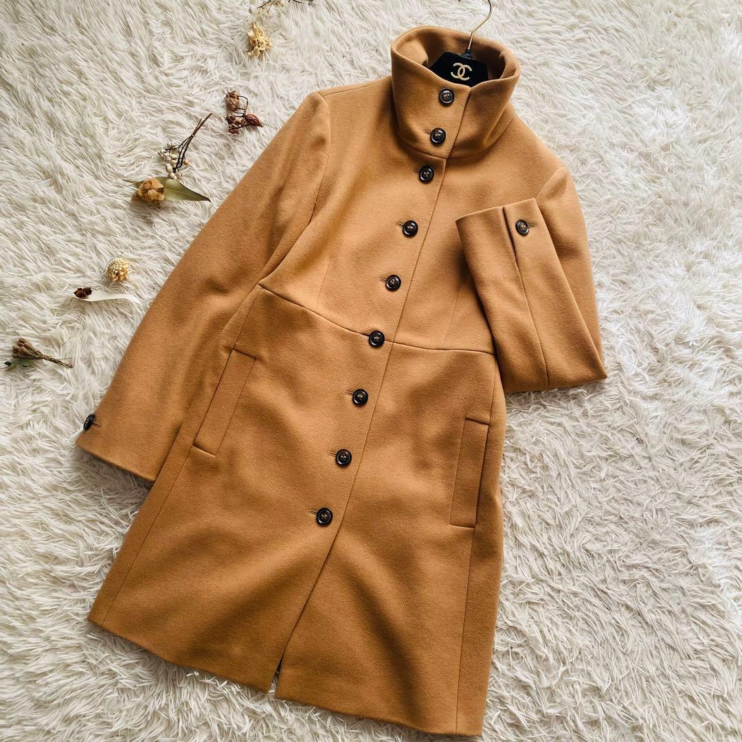良品 マックスマーラ スタンドカラー ヴァージンウール ロングコート キャメル