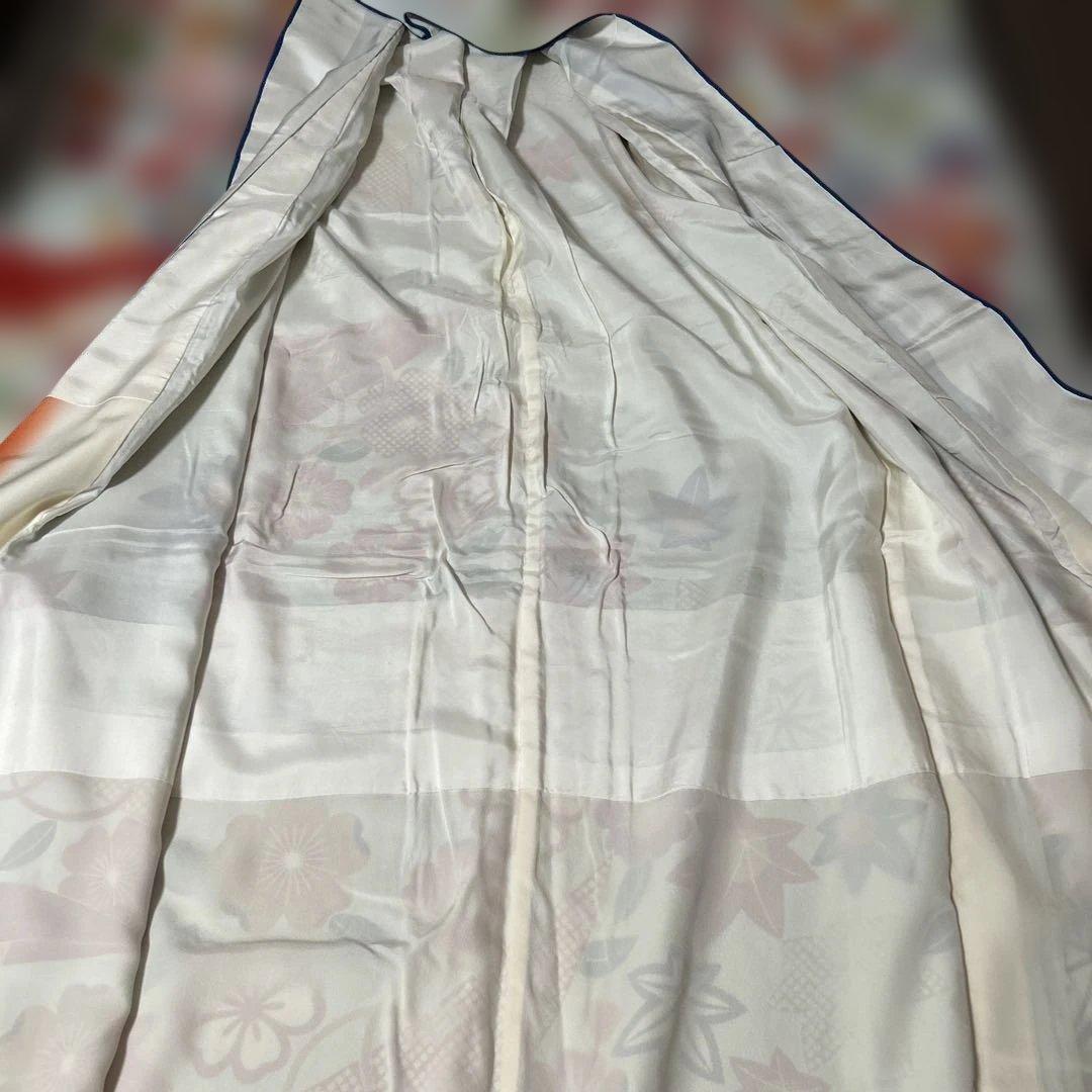 振袖と長襦袢のセット　栗山吉三郎　落款あり　京紅型　桜楓市女笠 　水色　小柄な方