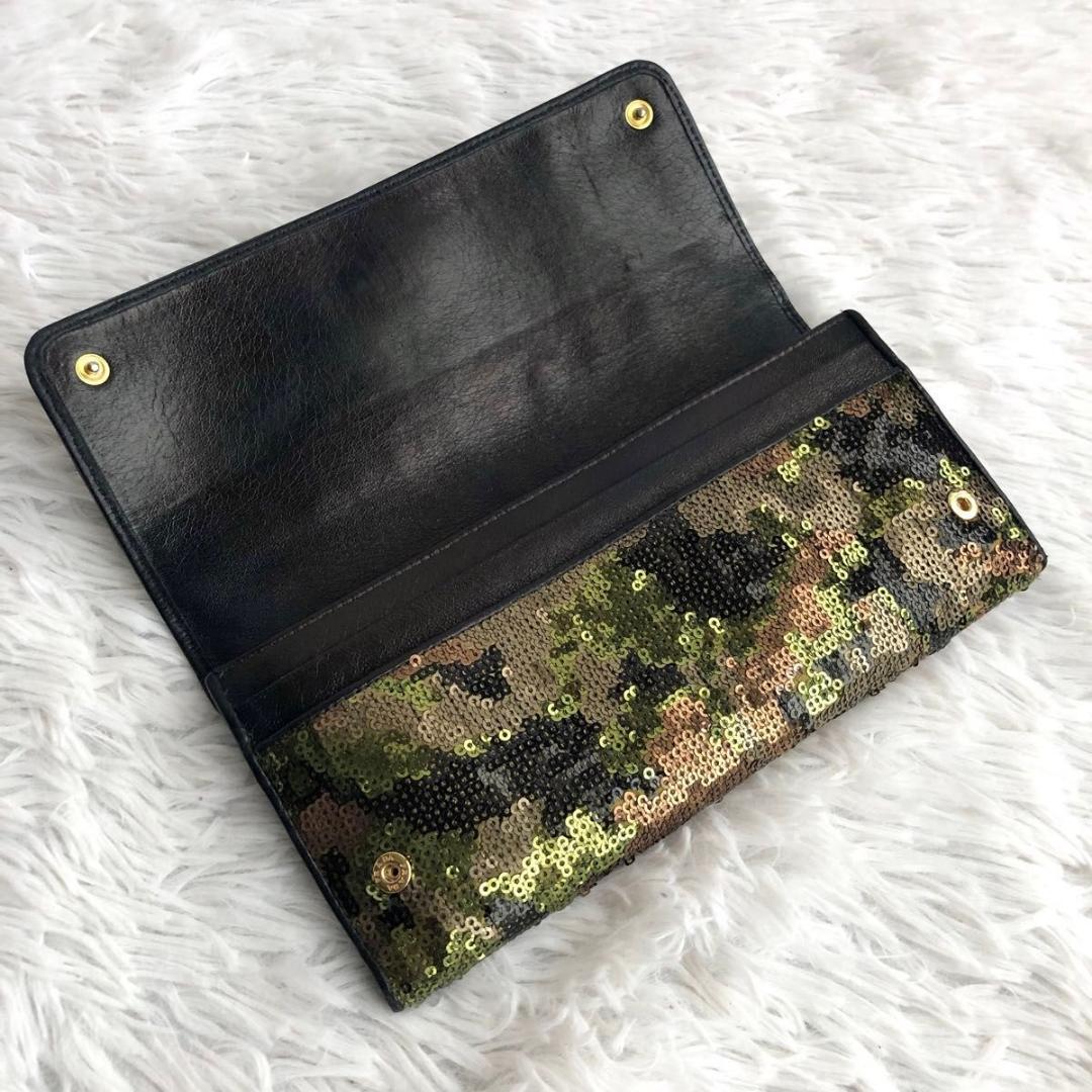 財布 ブランド PRADA プラダ 長財布 スパンコール 本革 レザー メタル