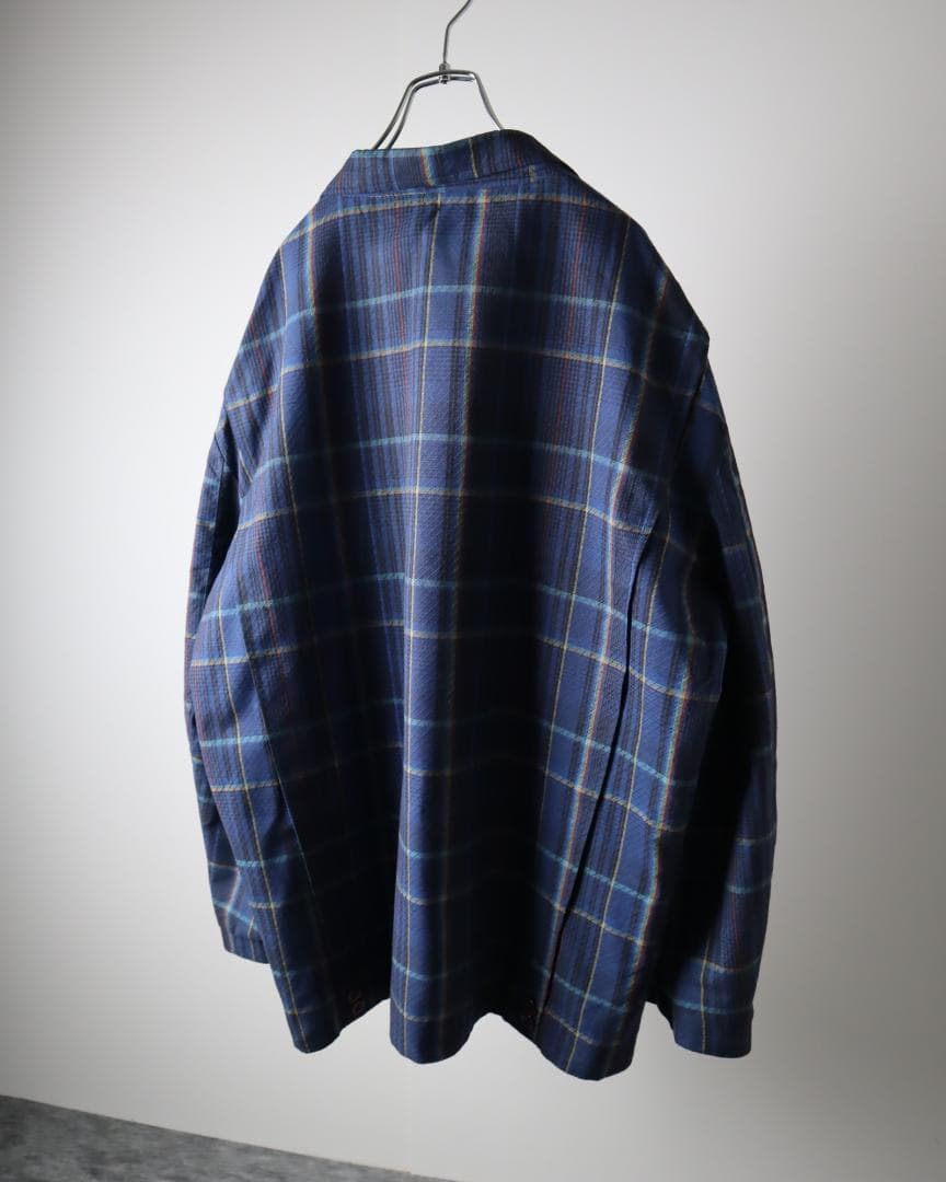 EURO vintage チェック柄 テーラードジャケット ブルー系 フランス製