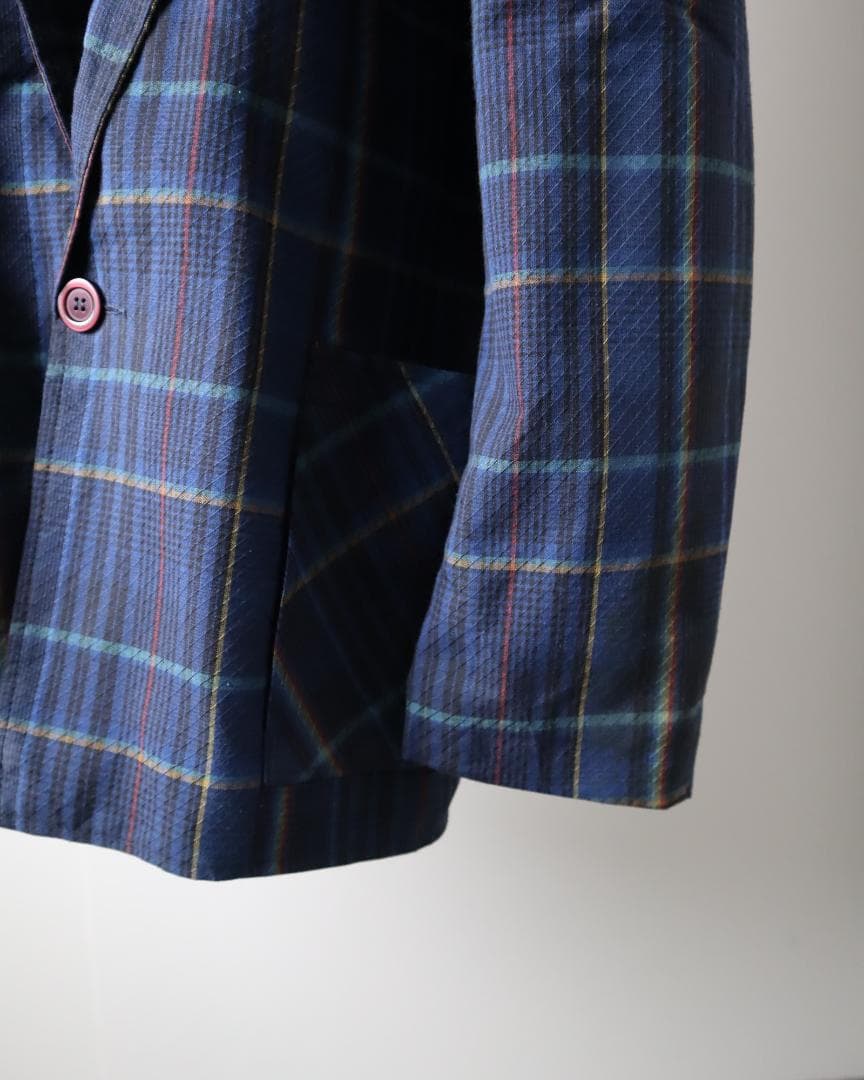 EURO vintage チェック柄 テーラードジャケット ブルー系 フランス製