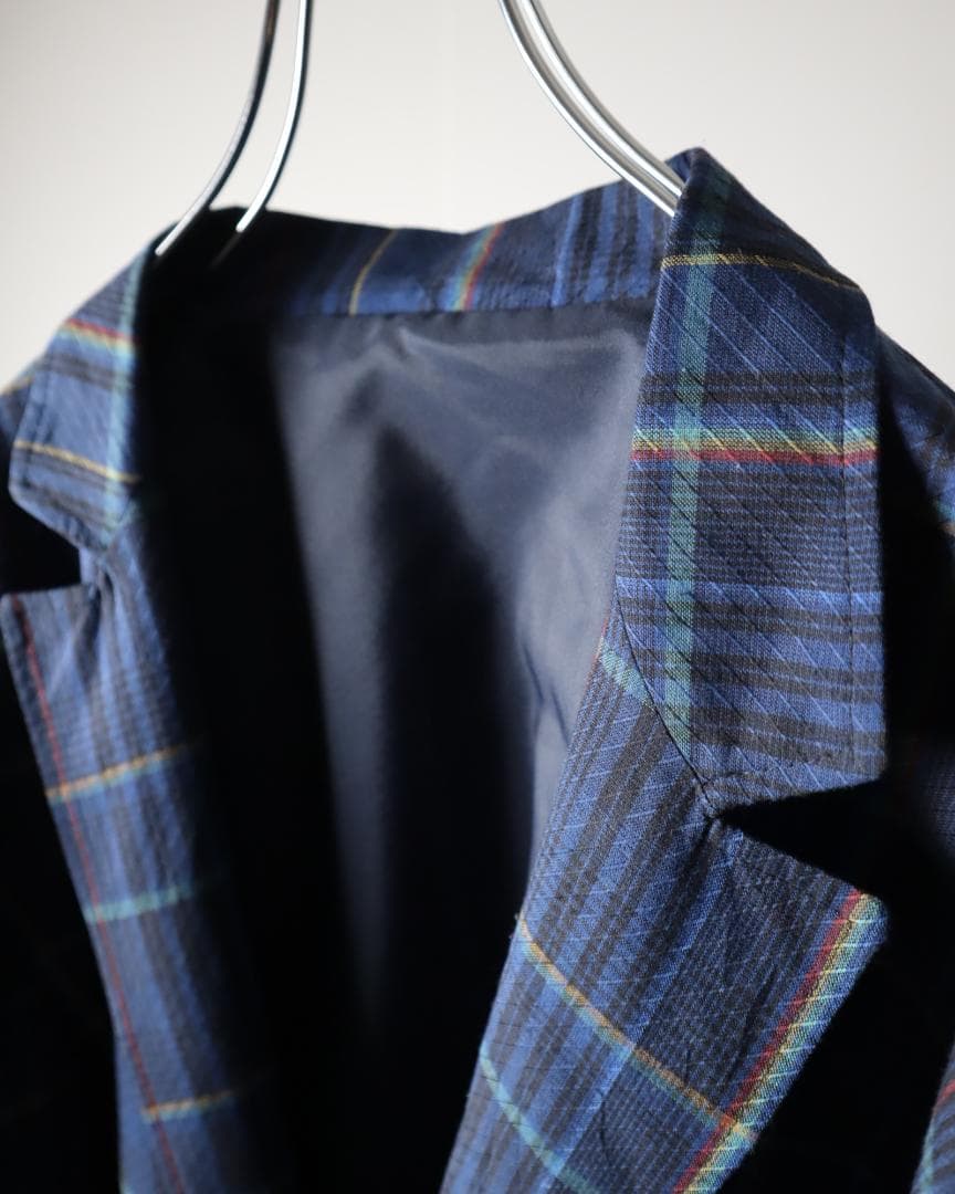 EURO vintage チェック柄 テーラードジャケット ブルー系 フランス製