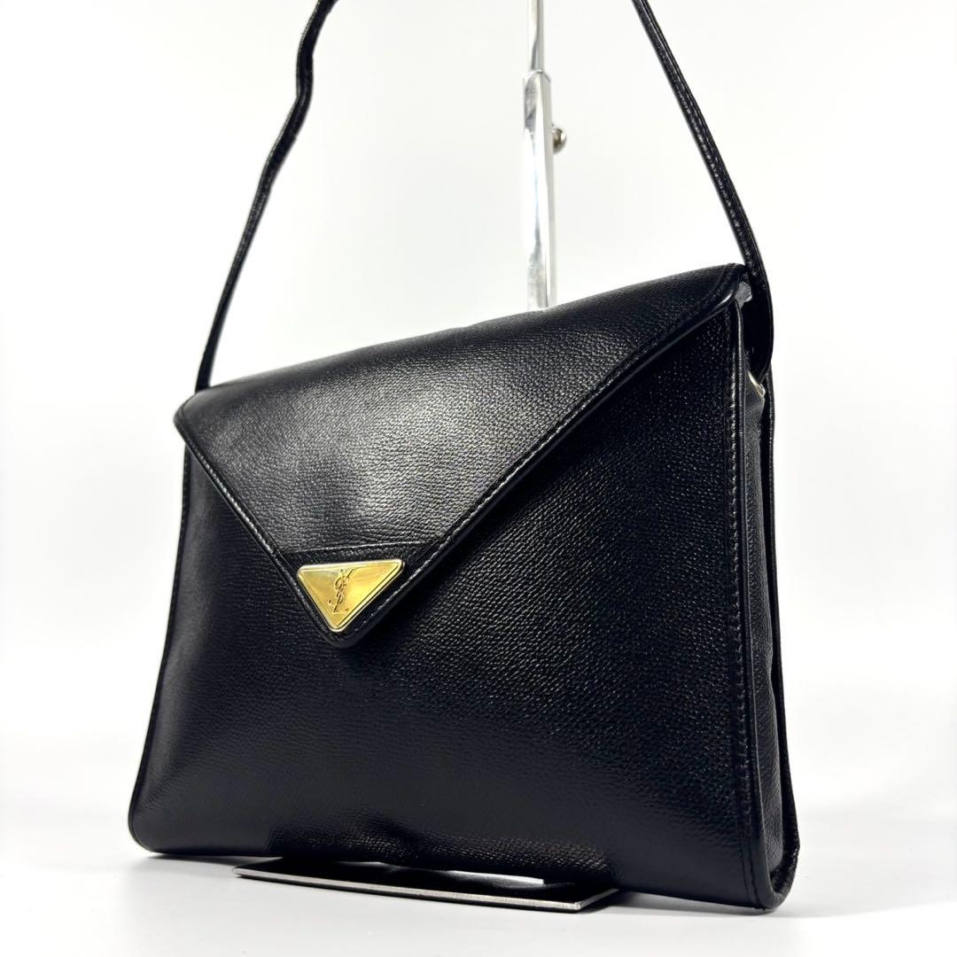 ✨美品✨イヴサンローラン ショルダーバッグ カサンドラ 三角ロゴ ブラック 黒