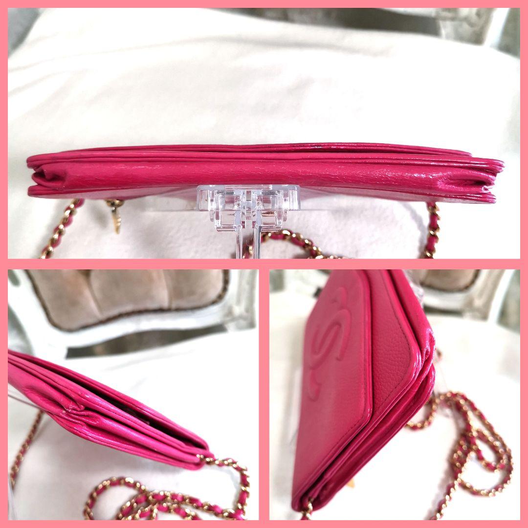 【良品】シャネルCHANELキャビアスキン斜めがけチェーンウォレット長財布