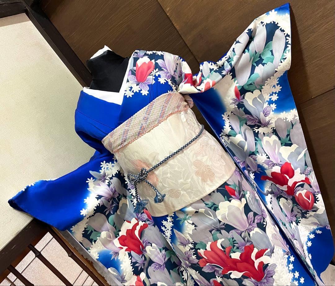 振袖 フルセット6点サイズM〜Ｌ草花文　暈し染め　正絹