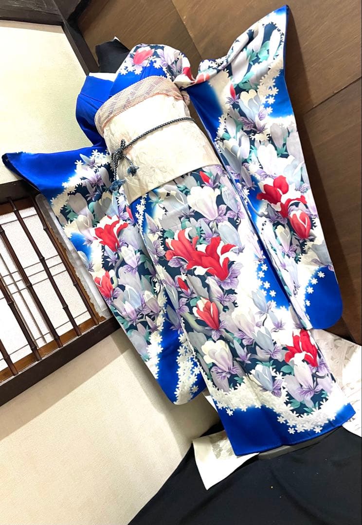 振袖 フルセット6点サイズM〜Ｌ草花文　暈し染め　正絹