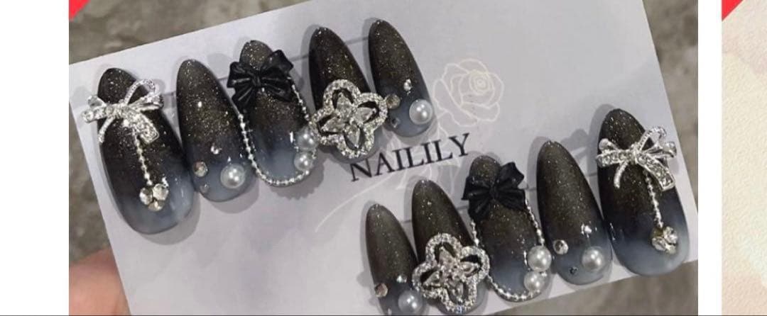 ネイルチップ チェック リボン ガーリー 韓国 量産型 地雷系