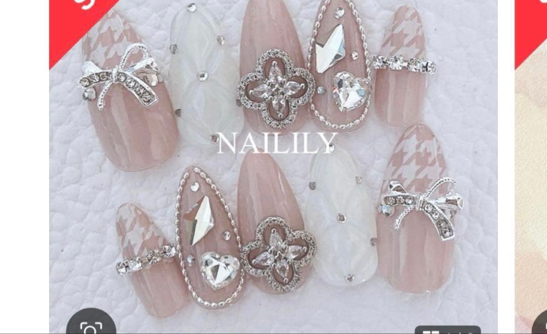 ネイルチップ チェック リボン ガーリー 韓国 量産型 地雷系