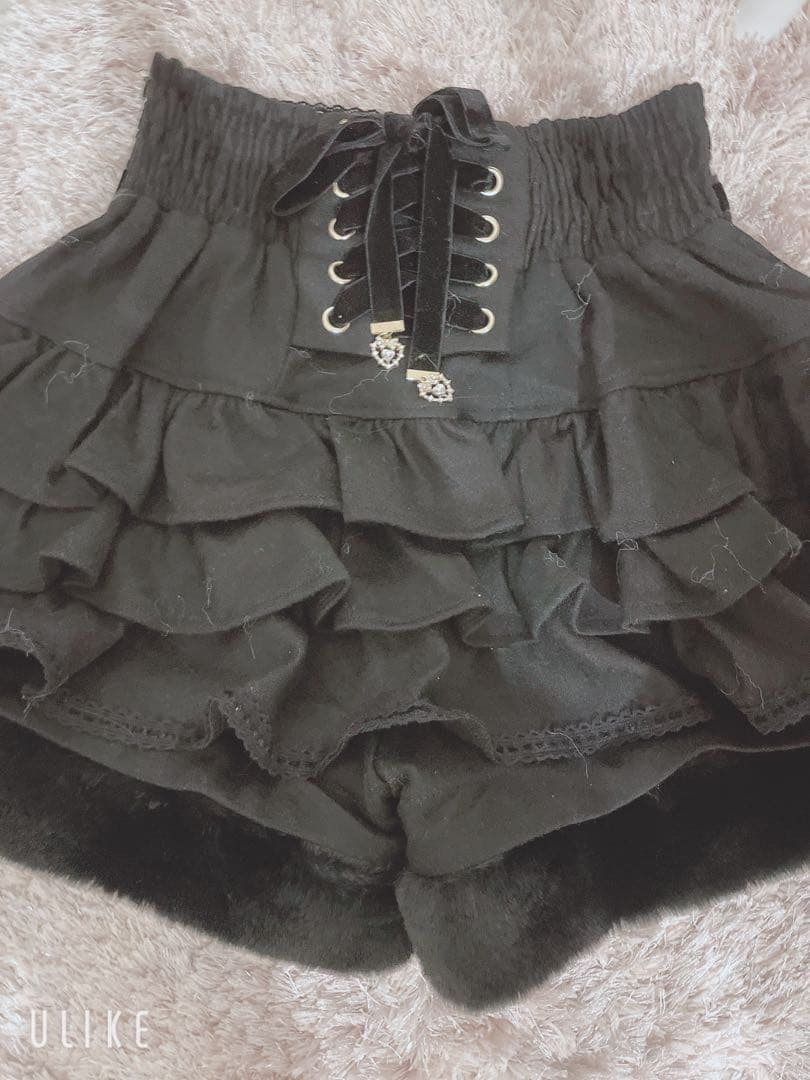 LIZLISA リズリサ 裾ファーフリルスカパン ブラック