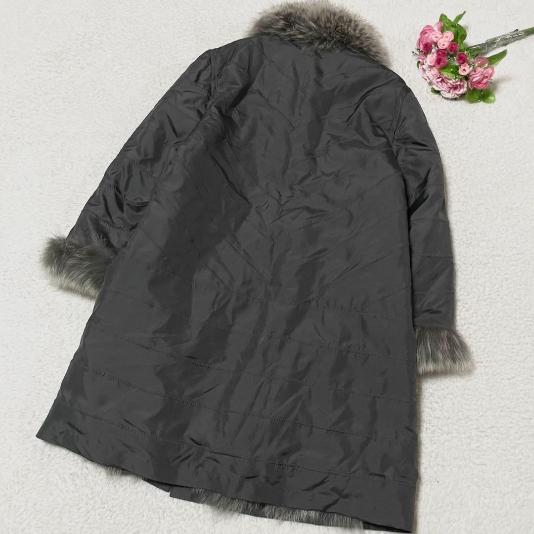 【軽量】リバーシブル フォックスファー コート シルク 毛皮 グレー サイズL