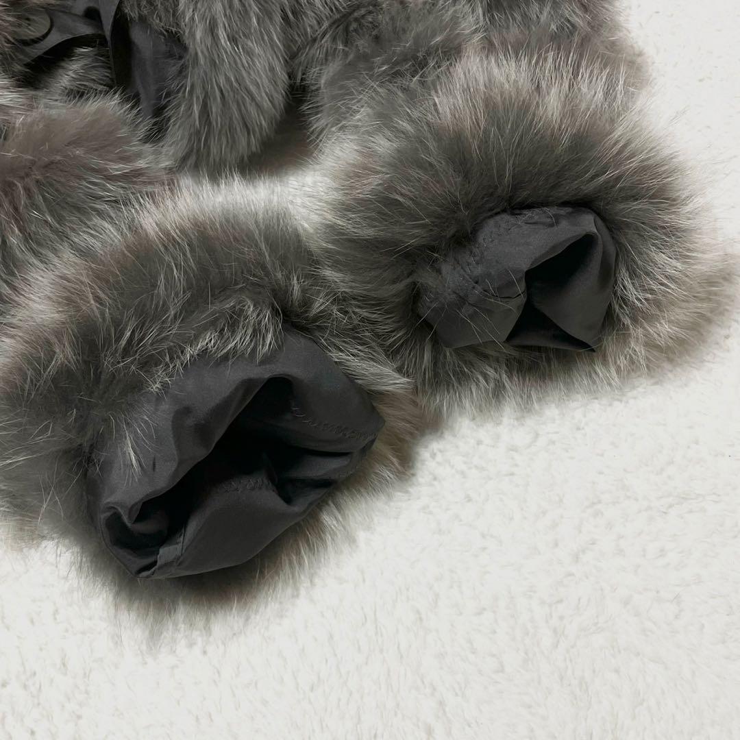 【軽量】リバーシブル フォックスファー コート シルク 毛皮 グレー サイズL