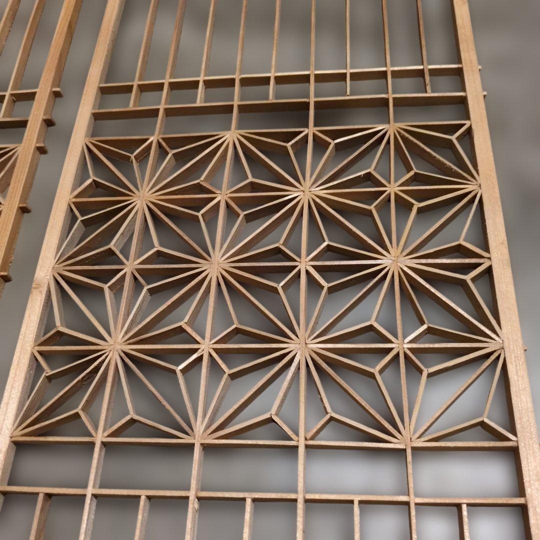 昭和レトロ 組子欄間 2枚セット① 書院障子 建具 衝立 引戸 ガラス戸