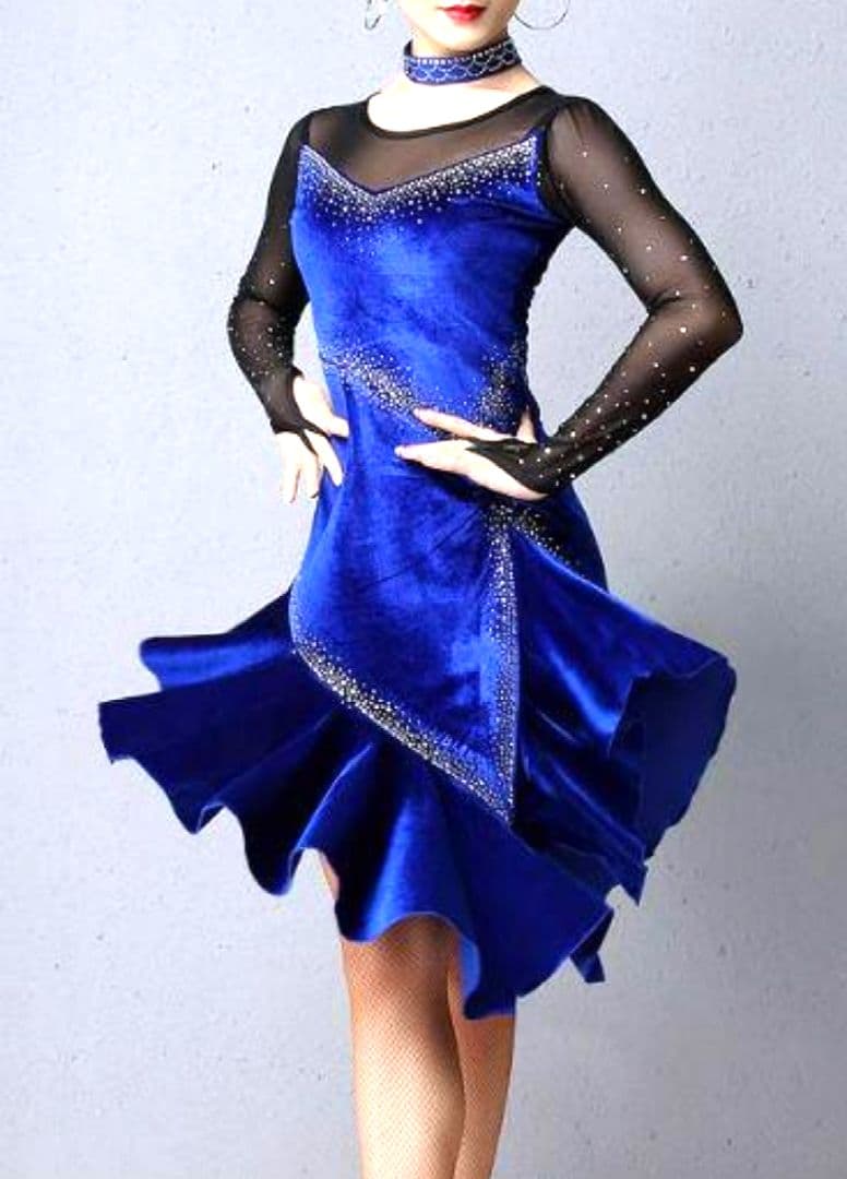 新品未使用　社交ダンスドレス ラテンドレス ベルベット上品　Ｌサイズ