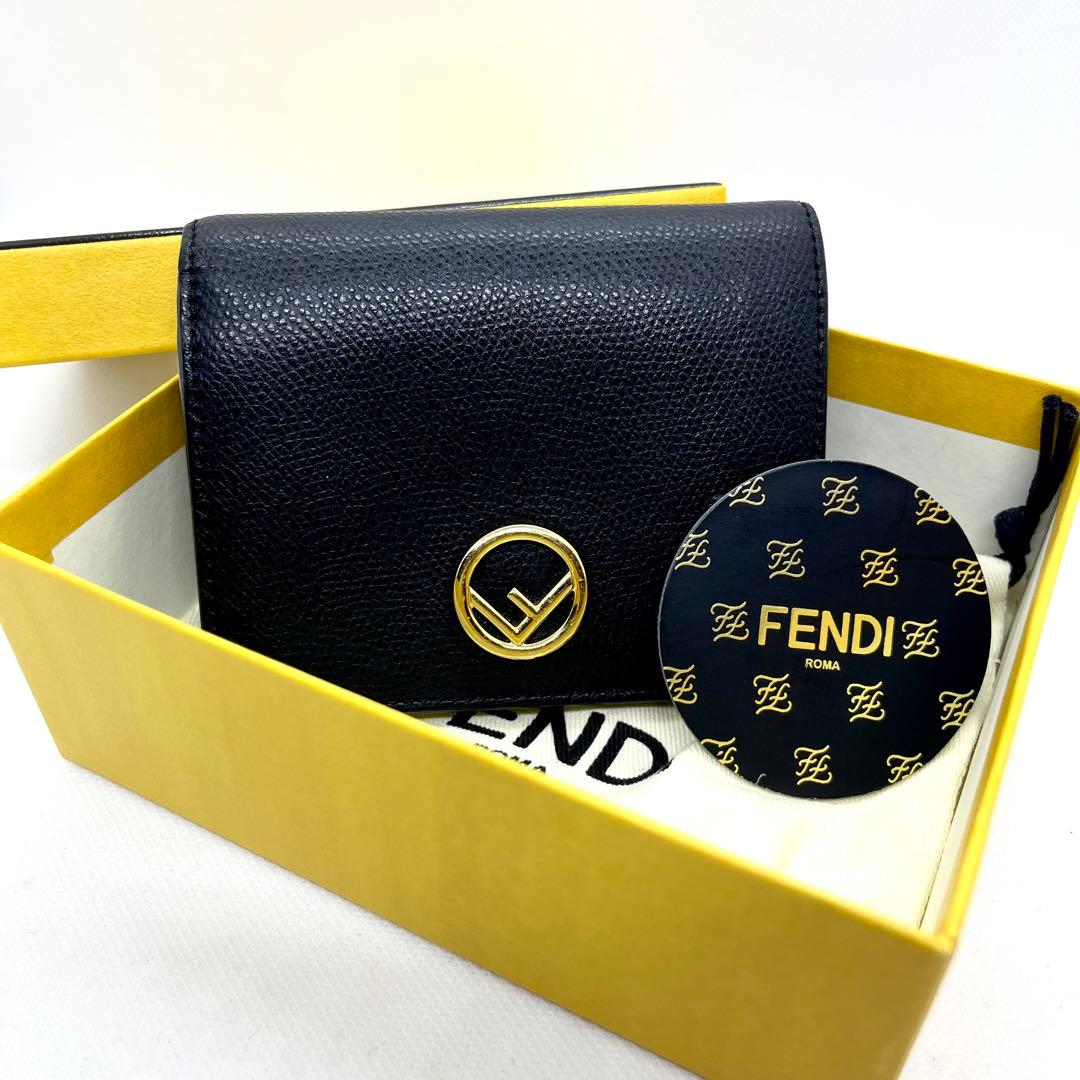 箱・保存袋付き/美品/現行✨フェンディ エフイズ ロゴ 二つ折り 財布 ブラック