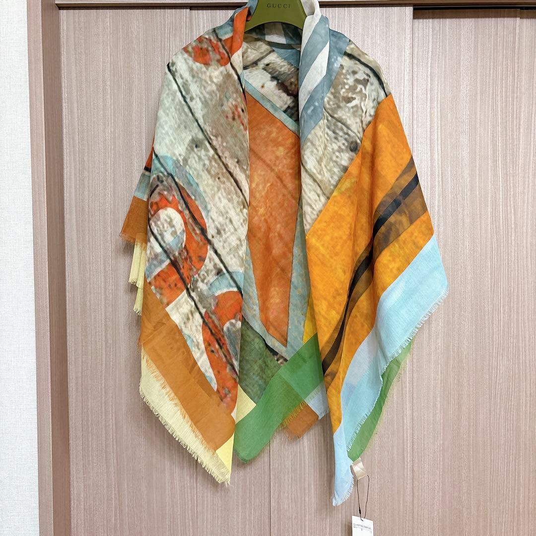 未使用タグ付き　ポールスチュアート　大判スカーフ　シルク混　サーフ柄　イタリア製