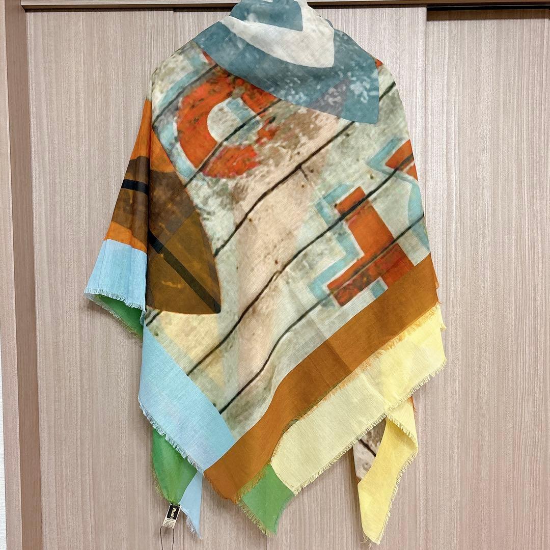 未使用タグ付き　ポールスチュアート　大判スカーフ　シルク混　サーフ柄　イタリア製