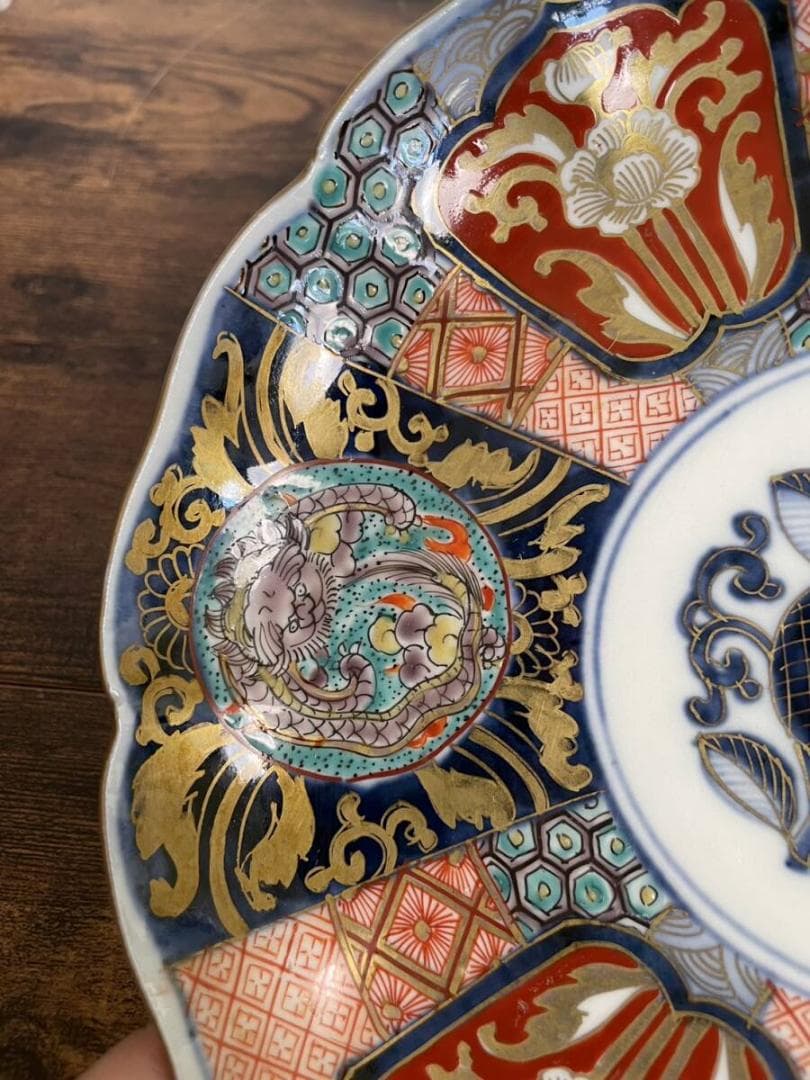 しまじろうページ　金彩赤絵龍図 七寸皿 5客 アンティーク中皿 120