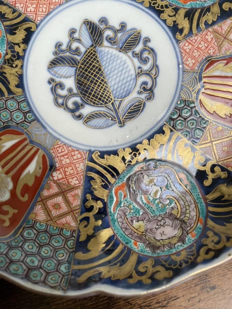しまじろうページ　金彩赤絵龍図 七寸皿 5客 アンティーク中皿 120