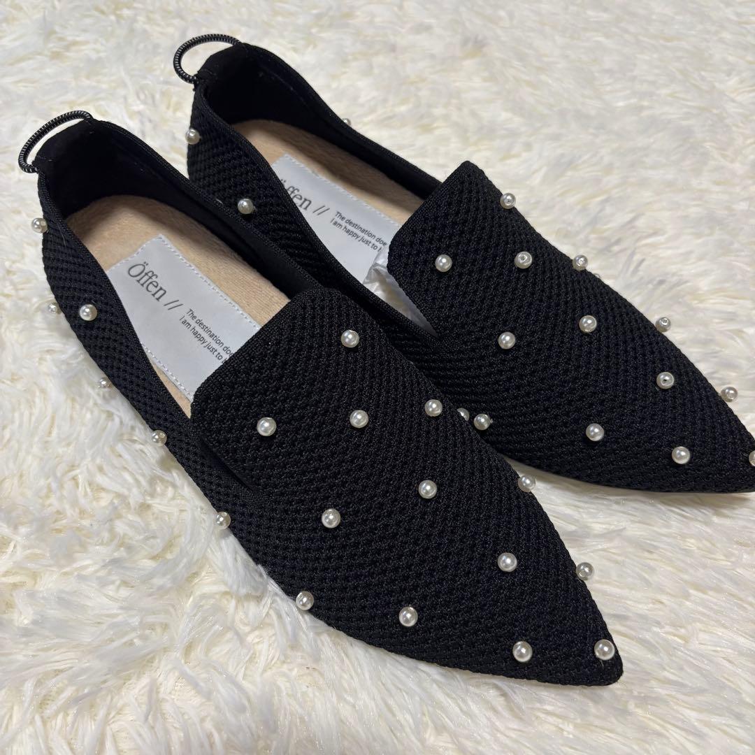 新品 オッフェン　offen パール　黒　ブラック　フラットシューズ 40