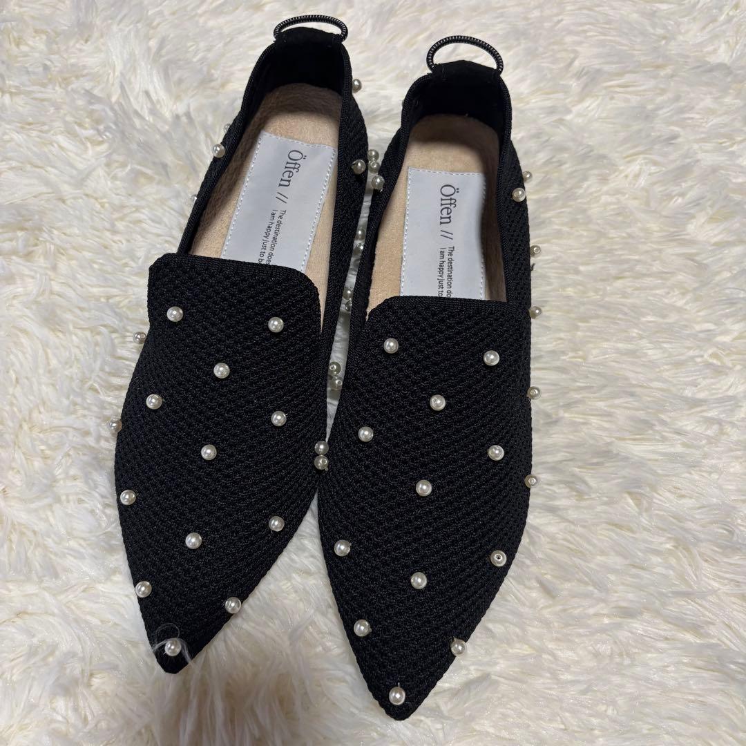 新品 オッフェン　offen パール　黒　ブラック　フラットシューズ 40