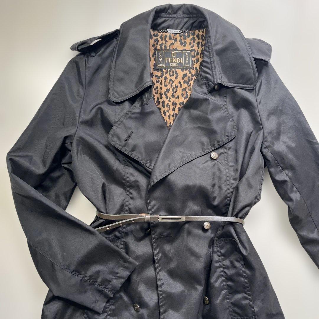 お値下げ⭐️美品⭐️FENDI ブラック トレンチコート ヒョウ柄裏地