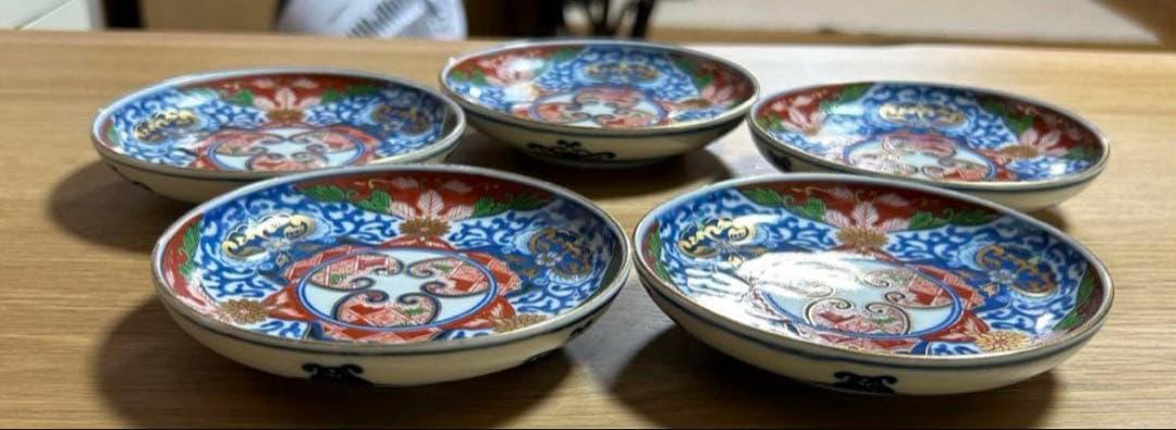 有田焼　其泉　染錦　古伊万里　見込地紋　銘々皿　5枚セット