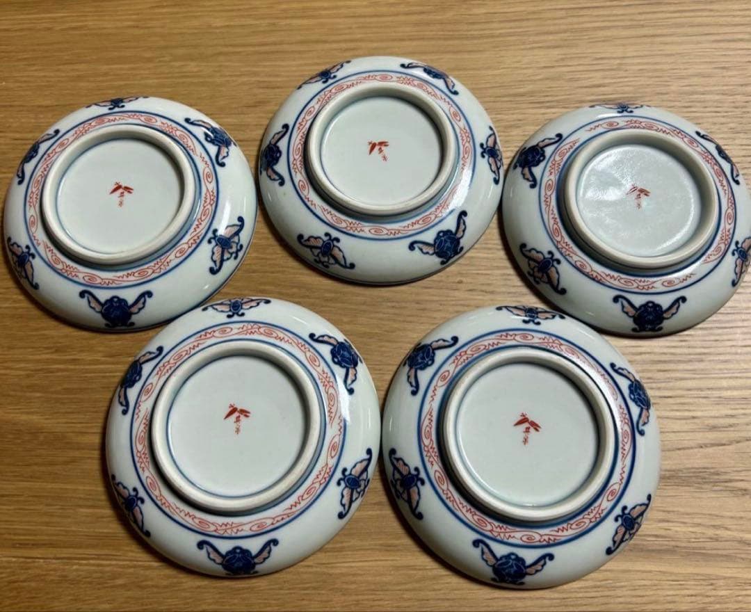 有田焼　其泉　染錦　古伊万里　見込地紋　銘々皿　5枚セット