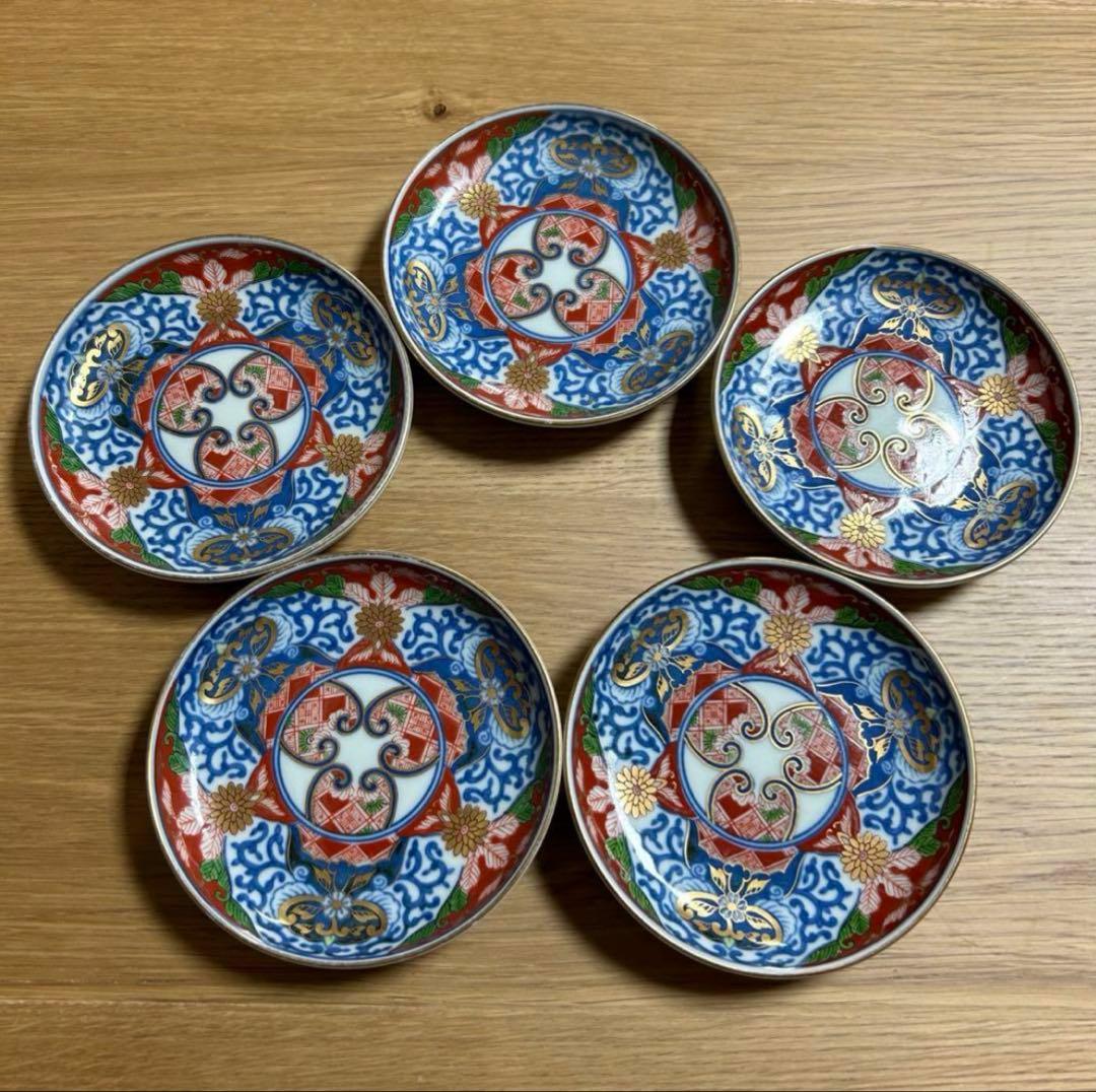有田焼　其泉　染錦　古伊万里　見込地紋　銘々皿　5枚セット