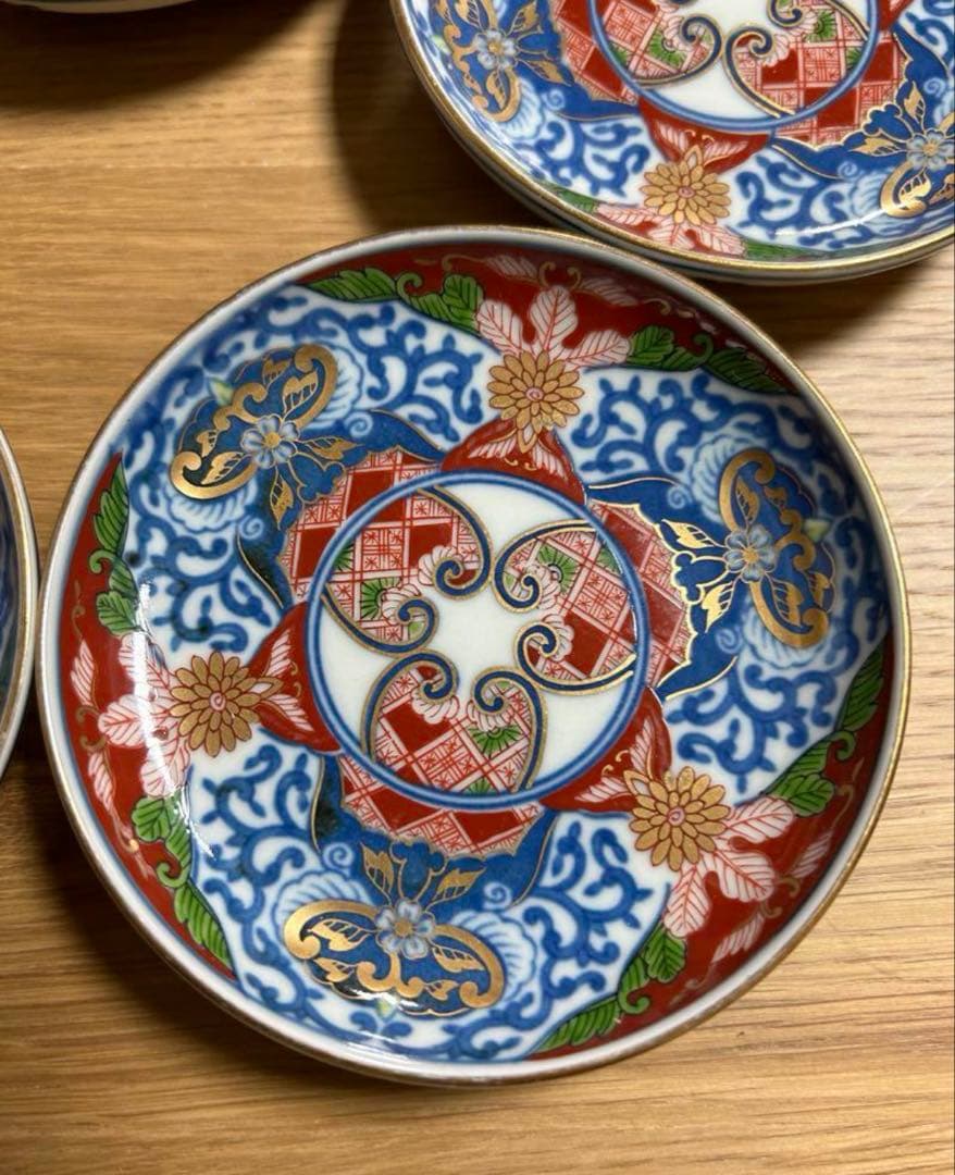 有田焼　其泉　染錦　古伊万里　見込地紋　銘々皿　5枚セット
