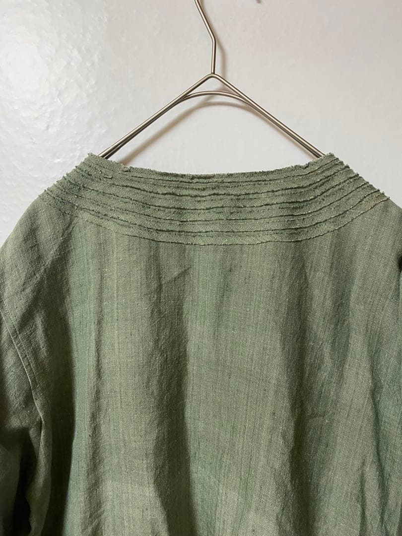 ヨーガンレール　長袖チュニック　グリーン　麻55% 絹45% 薄手　無地