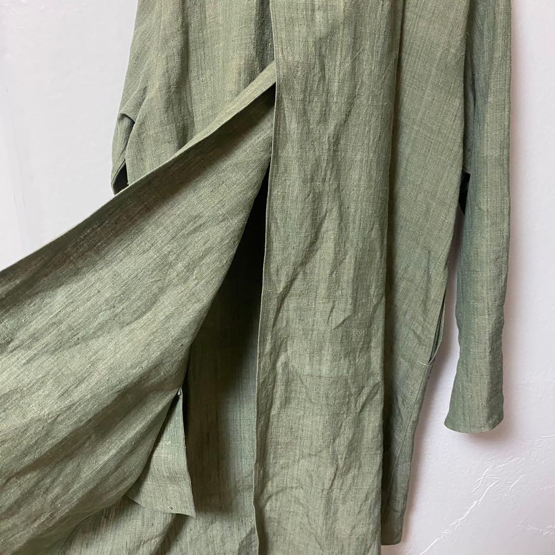 ヨーガンレール　長袖チュニック　グリーン　麻55% 絹45% 薄手　無地