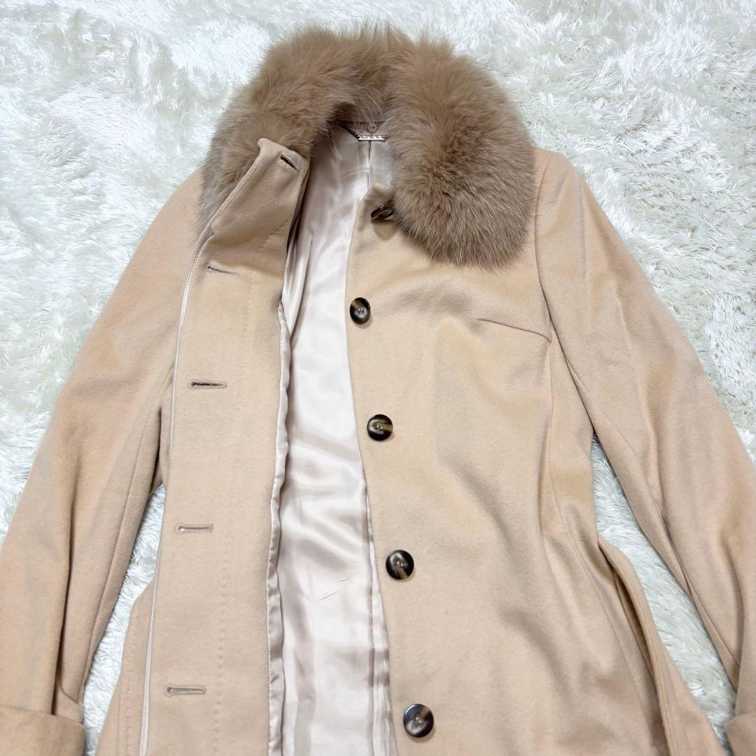 カシミヤ100% フォックスファー ロングコート ベルト付き Rue de B