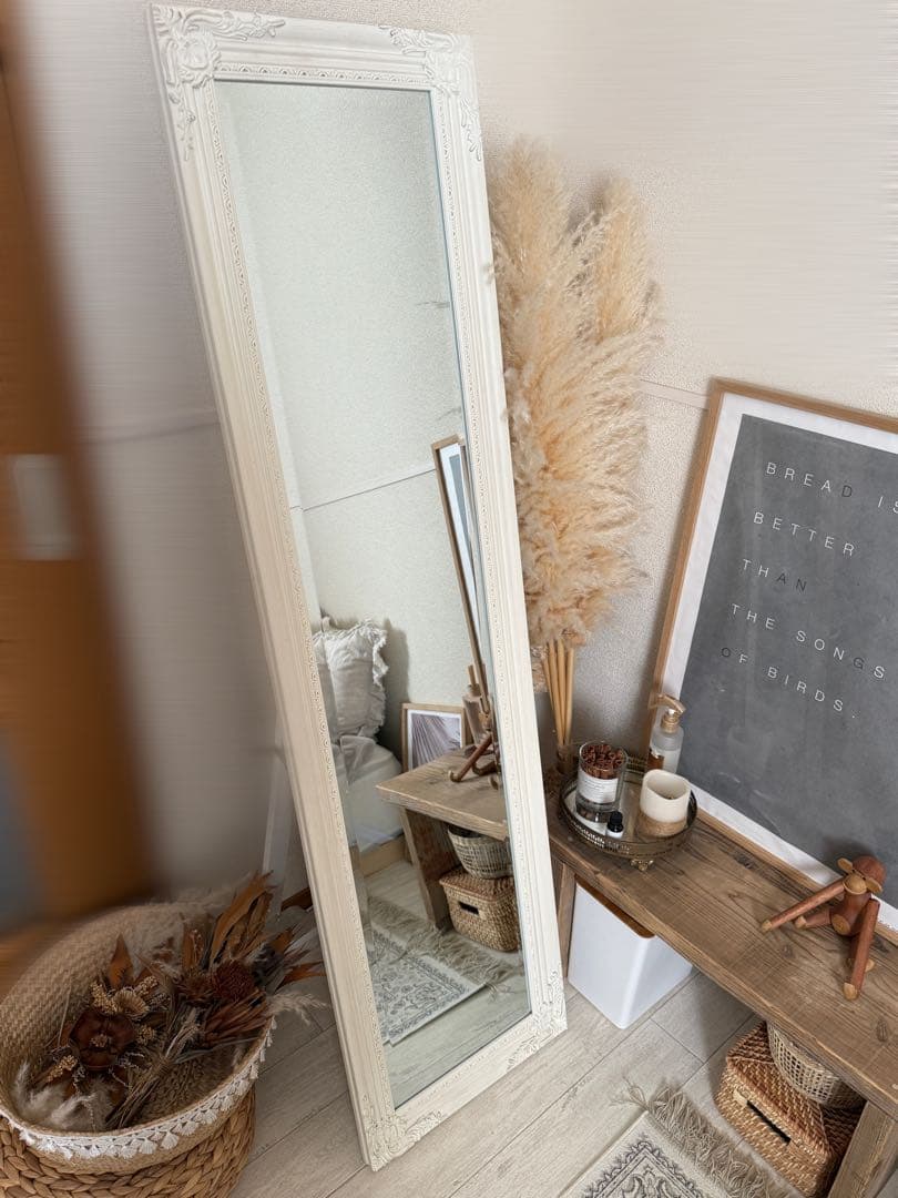 【美品】シャビーシック アンティーク調 スタンドミラー 全身鏡