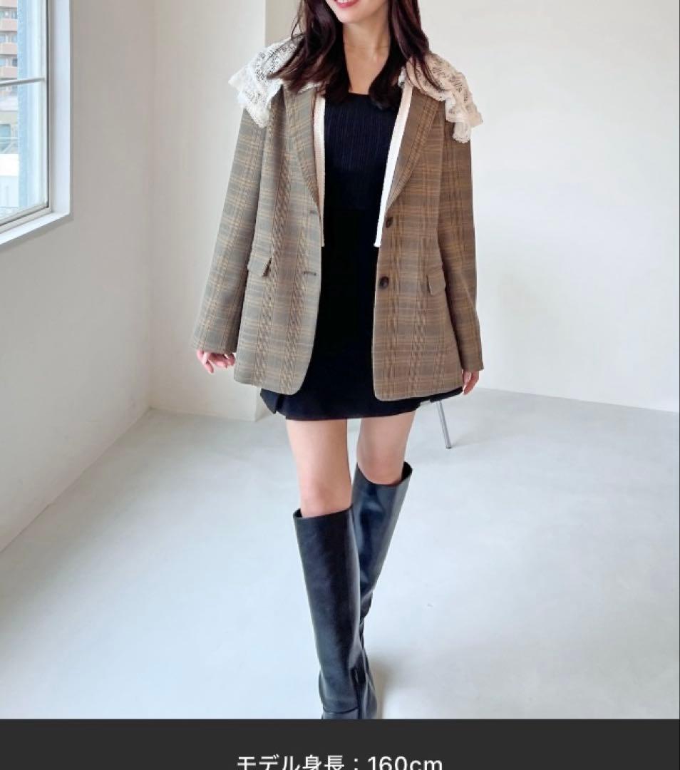 スナイデルsnidelレースカラーテーラードジャケットチェック