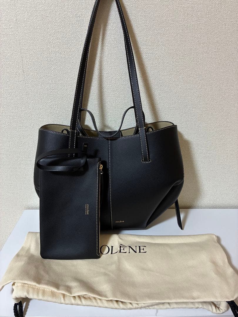 ポレーヌ Cyme Mini - ブラック テクスチャード エクリュ ステッチ