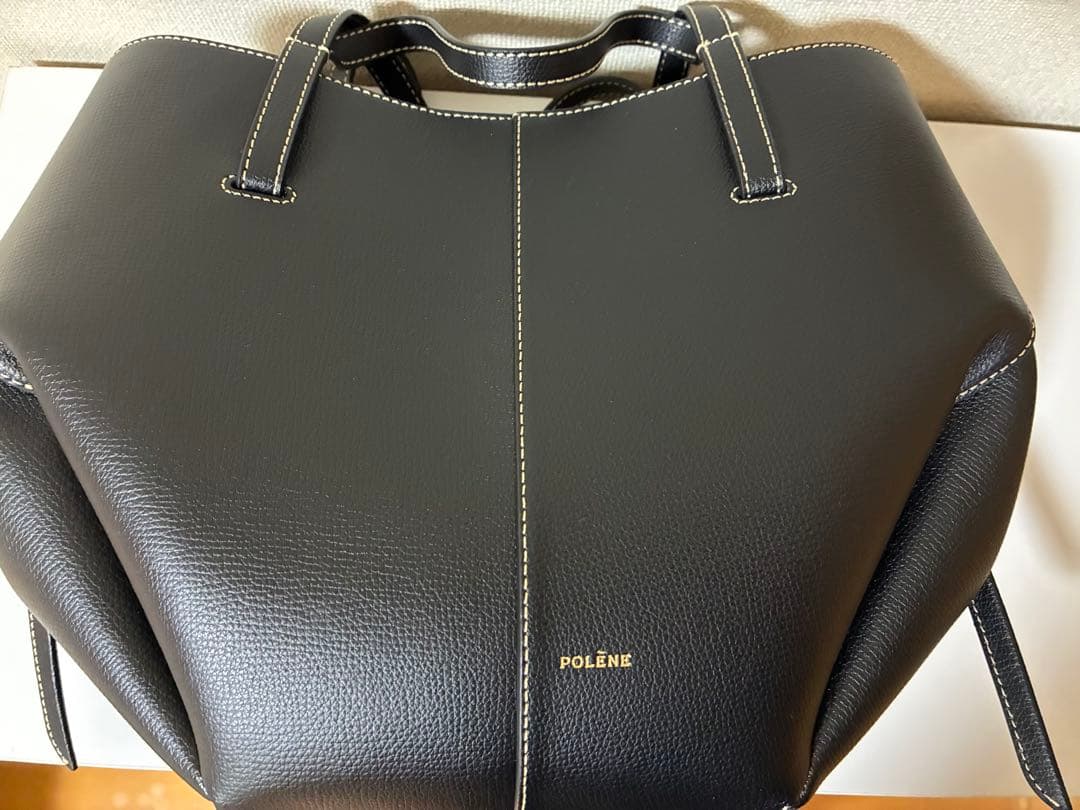 ポレーヌ Cyme Mini - ブラック テクスチャード エクリュ ステッチ