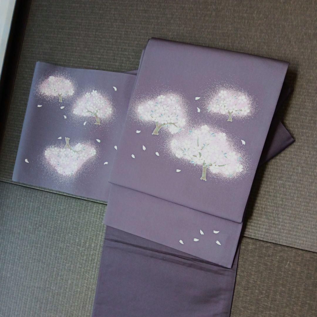 手描き友禅 工房さはこ　友禅作家　佐波古直明氏　九寸名古屋帯　夜桜