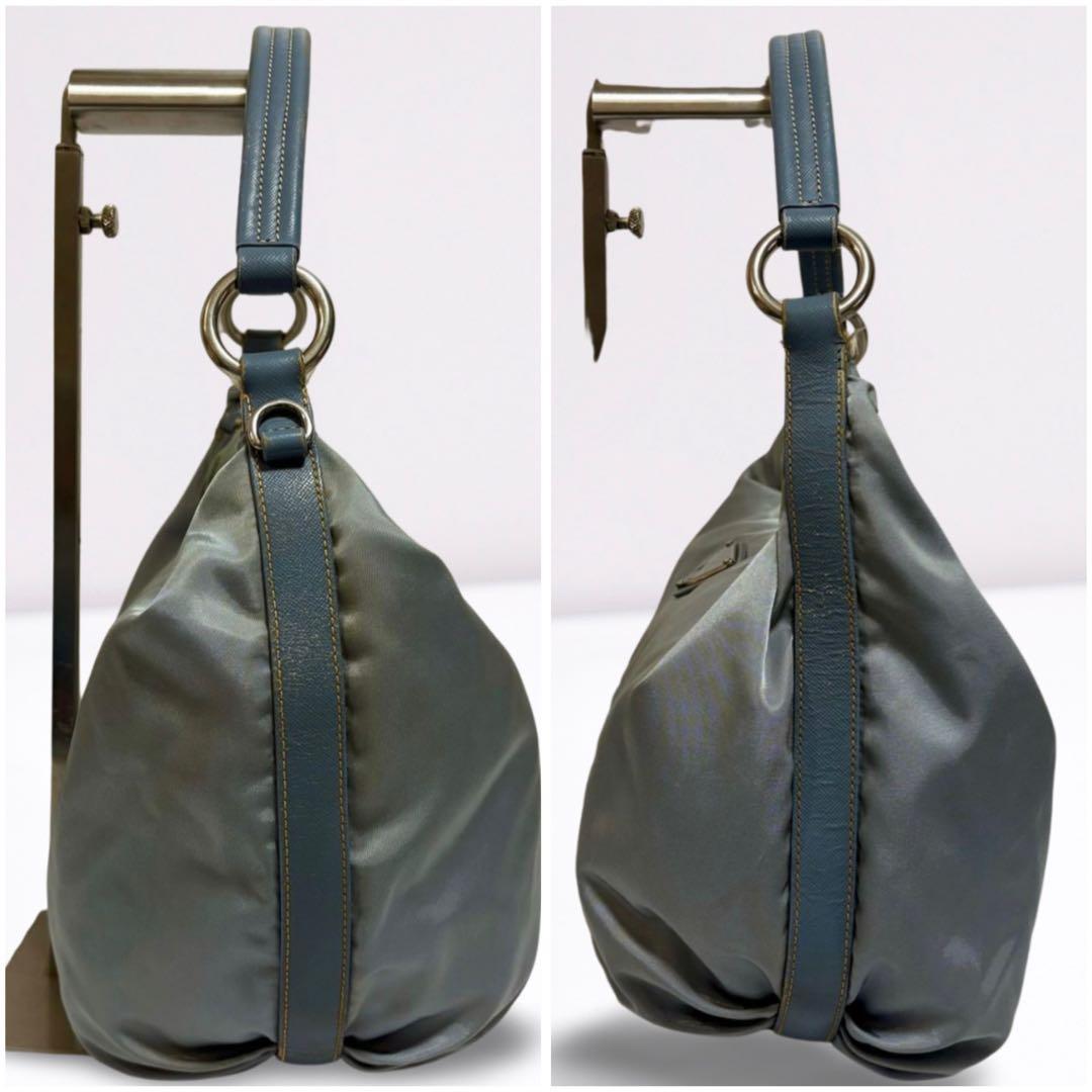 【正規品】プラダ PRADA ワンショルダー 三日月型 ナイロン×レザー グレー