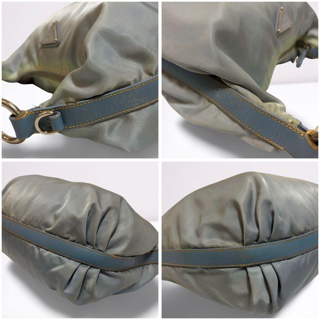 【正規品】プラダ PRADA ワンショルダー 三日月型 ナイロン×レザー グレー