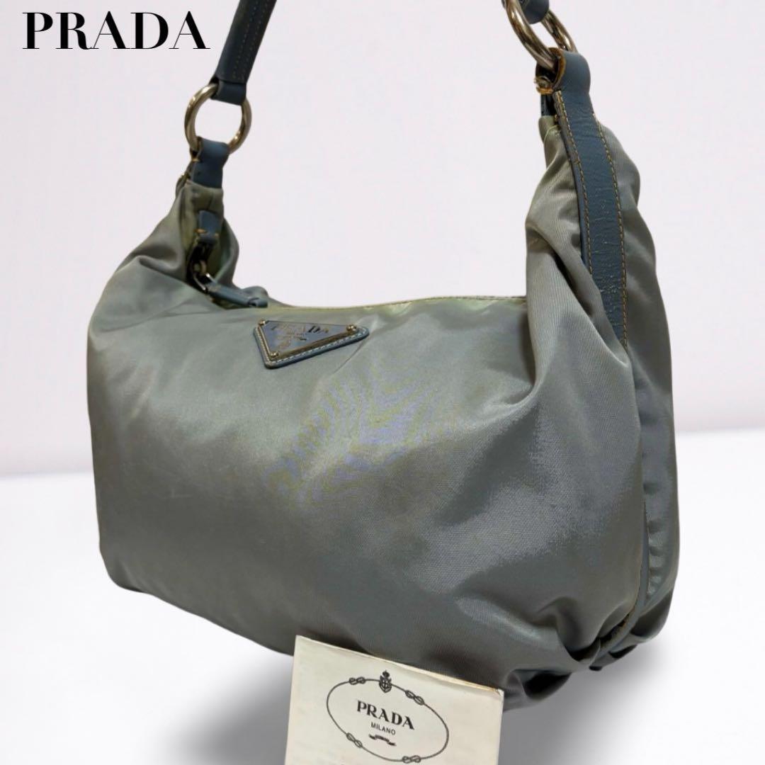 【正規品】プラダ PRADA ワンショルダー 三日月型 ナイロン×レザー グレー