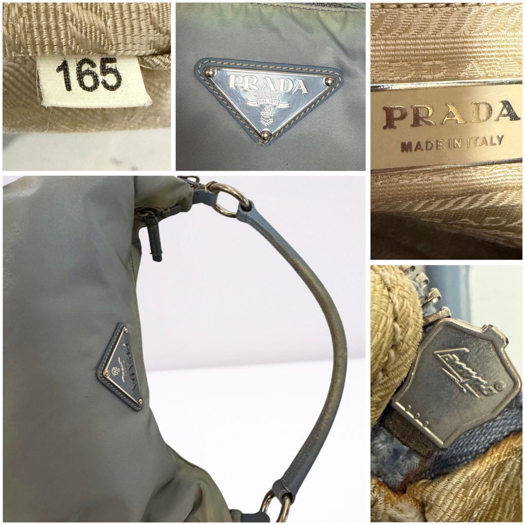 【正規品】プラダ PRADA ワンショルダー 三日月型 ナイロン×レザー グレー