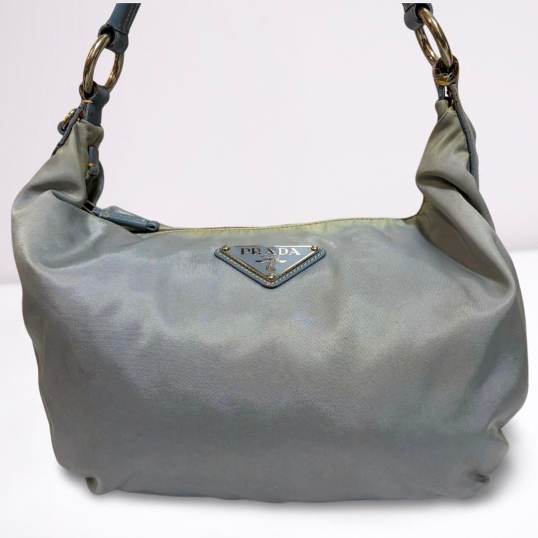 【正規品】プラダ PRADA ワンショルダー 三日月型 ナイロン×レザー グレー
