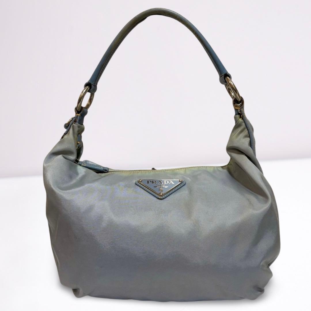 【正規品】プラダ PRADA ワンショルダー 三日月型 ナイロン×レザー グレー