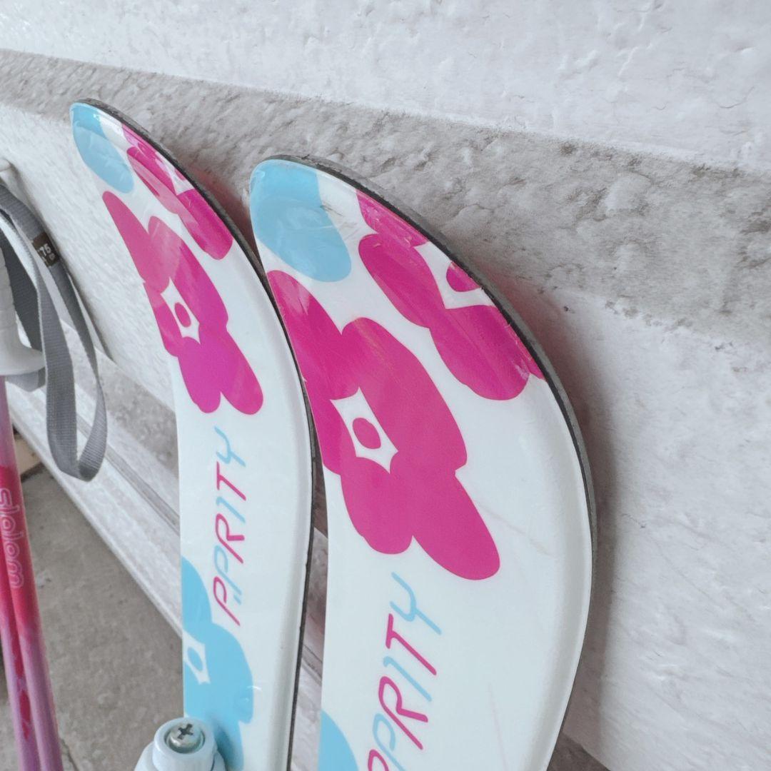 P-PRITY 子ども用スキー板 80cm ストック付き 花柄 花模様 キュート