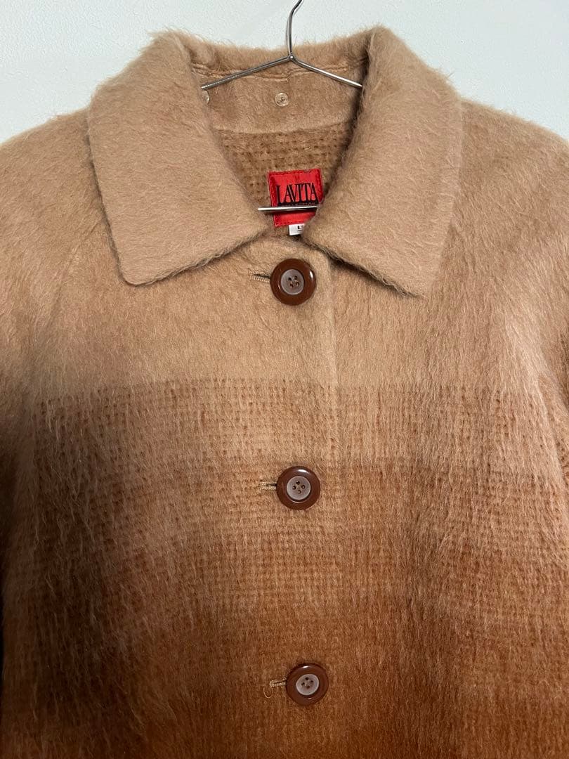 Hooked vintage ブラウングラデーションロングウールコート