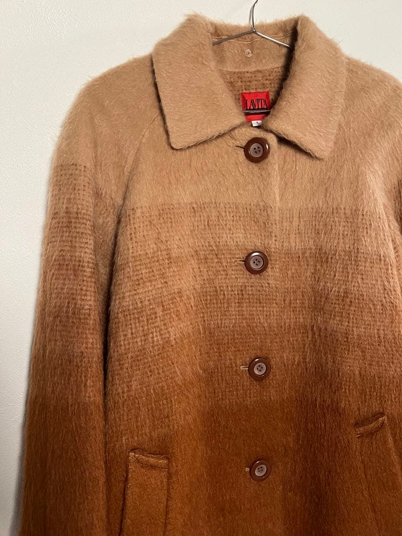 Hooked vintage ブラウングラデーションロングウールコート